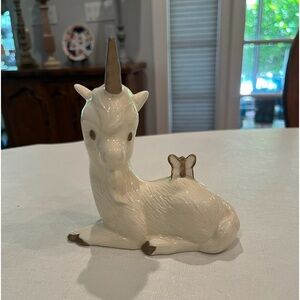 Vintage creamy white baby unicorn with butterfly ceramic figurine. So sweet!